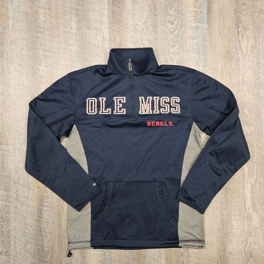 Jansport Ole Miss Rebels Men's Blue & Gray 1/4 Zip Pullover Polyester Size Small